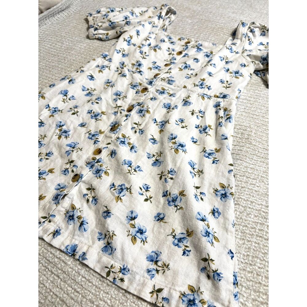 Old Navy Floral Linen L Puff Sleeve Button Front Mini Dress Cottagecore Romantic